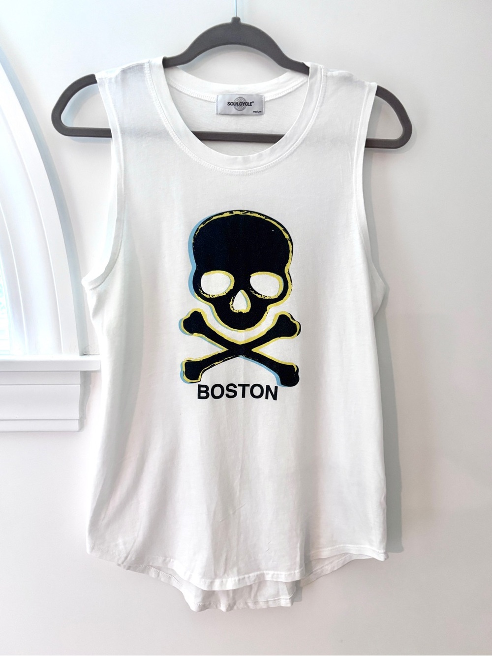 Soulcycle Logo Skull Muscle Tank Top White Womens M Cycling Workout Activewear
